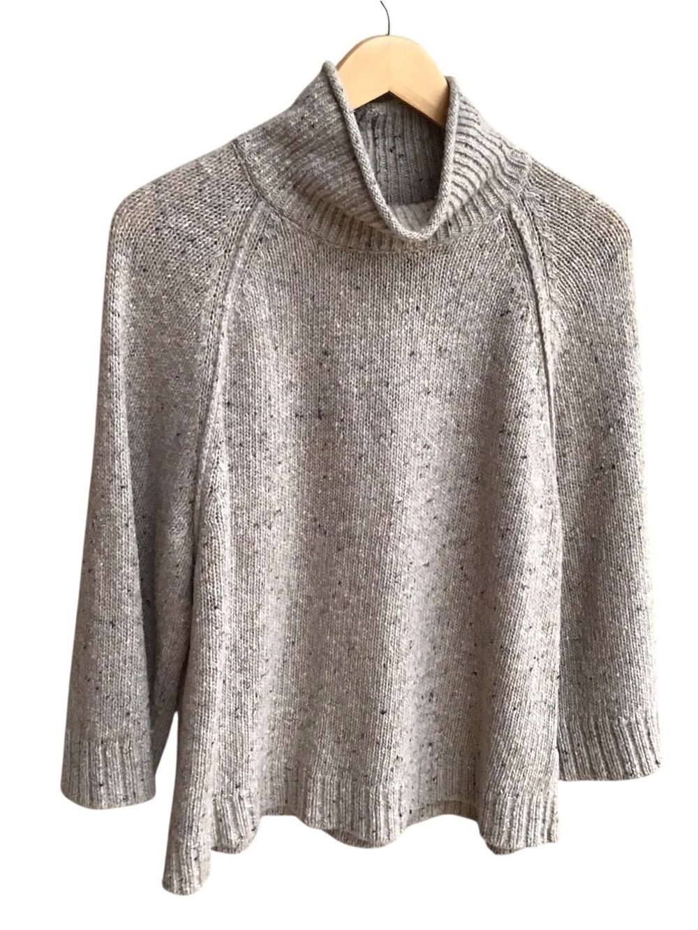 Lilla P Beige Speckled Merino Wool Alpaca Turtleneck Sweater